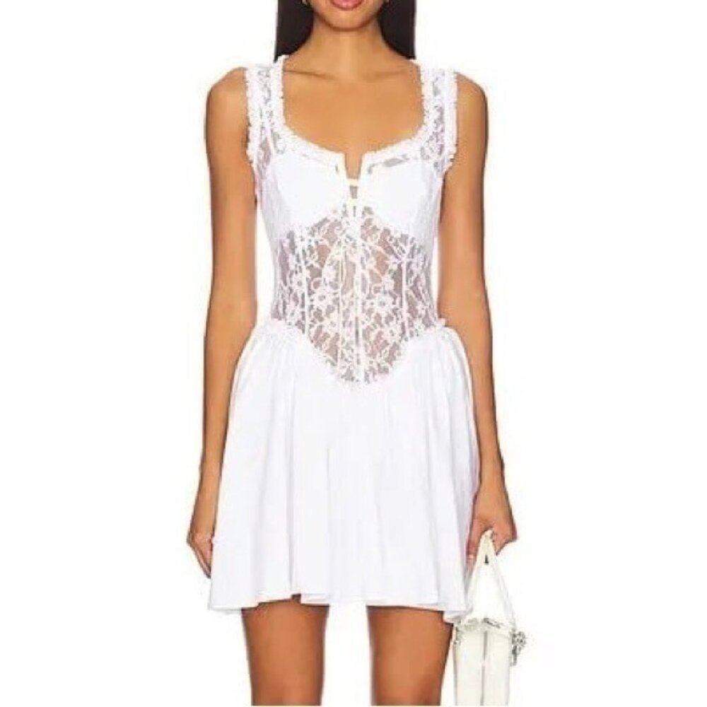 $289 NWT White For Love And Lemons “Camdyn” Mini Dress Sz Small